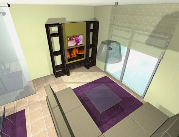 Ο χώρος του καθιστικού με τη βιβλιοθήκη και το ηλεκτρικό τζάκι στο κέντρο Ο χώρος του καθιστικού με τη βιβλιοθήκη και το ηλεκτρικό τζάκι στο κέντρο